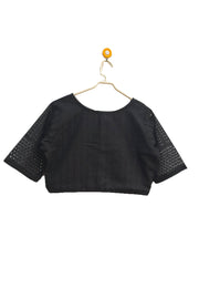 Hakoba pure  cotton boat neck blouse in black with front open