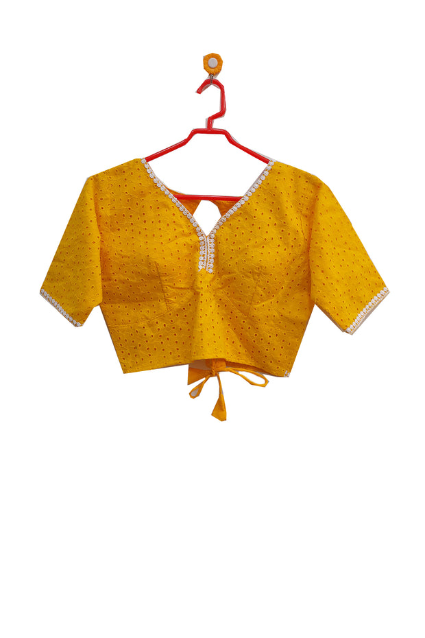 Hakoba pure  cotton  blouse in yellow with lace work