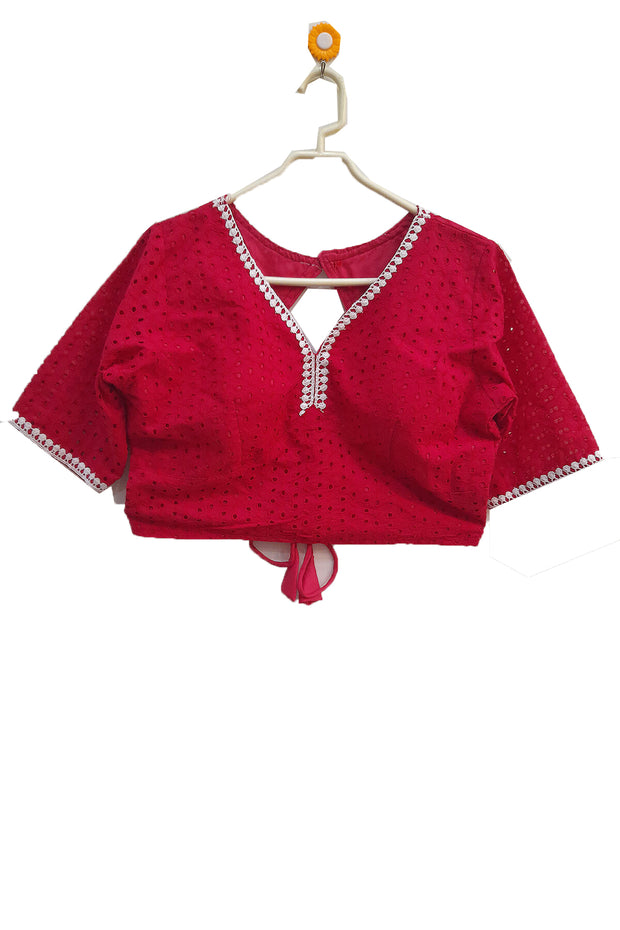 Hakoba pure  cotton  blouse in red with lace work