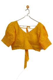 Hakoba pure cotton padded blouse in yellow  with puff sleeves