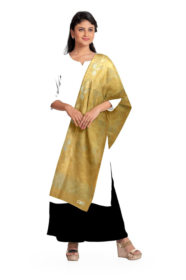 Muslin silk dupatta in gold with all over jamdani weave