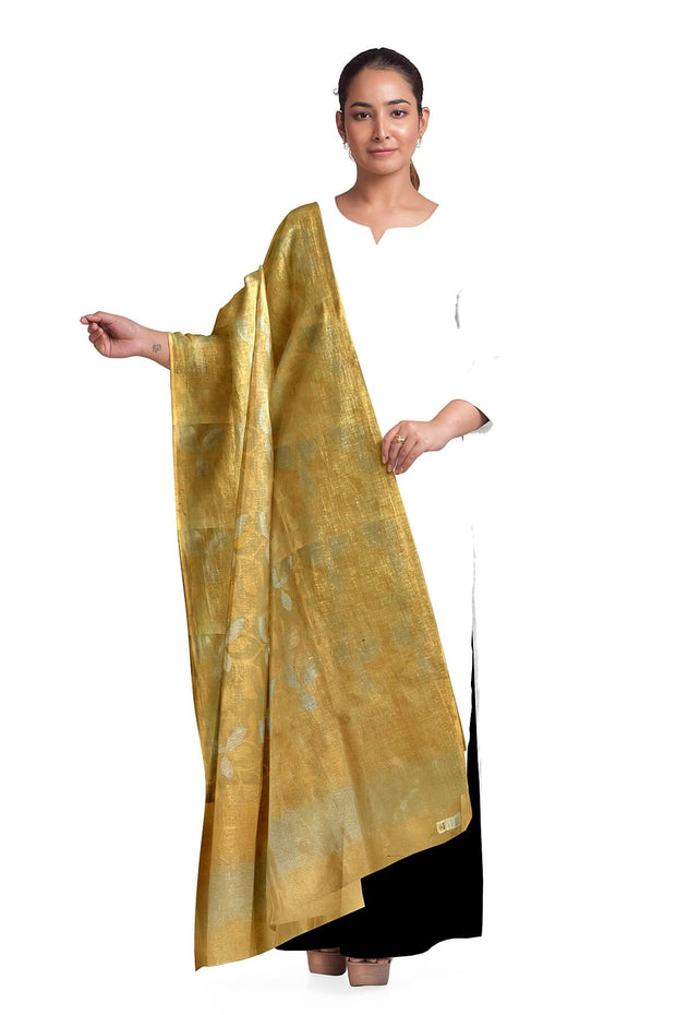 Muslin silk dupatta in gold with all over jamdani weave