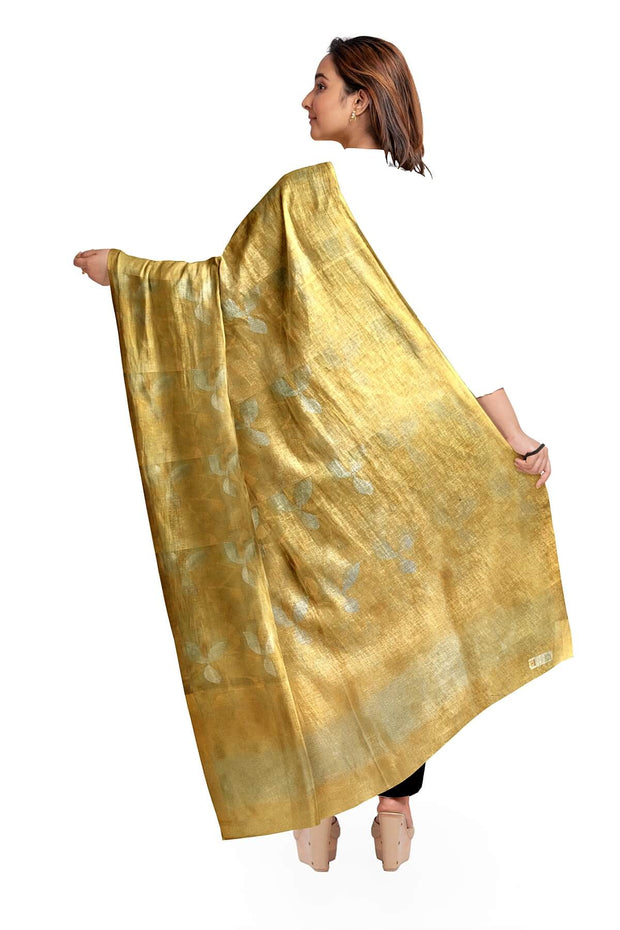 Muslin silk dupatta in gold with all over jamdani weave