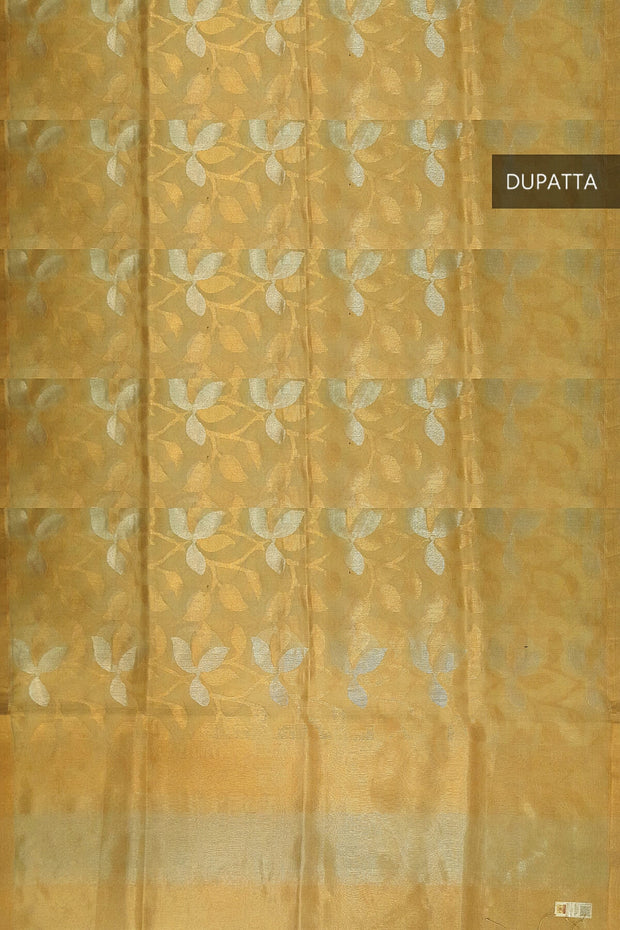 Muslin silk dupatta in gold with all over jamdani weave