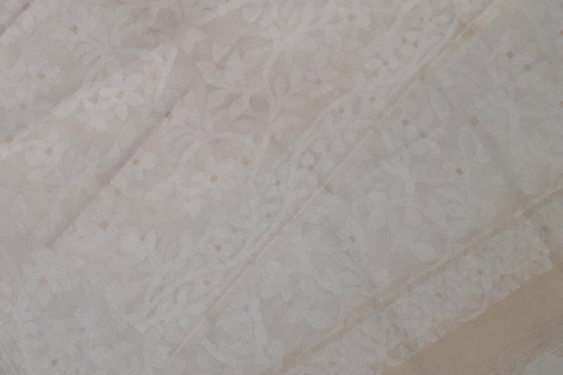 Muslin silk dupatta in white with all over jamdani weave