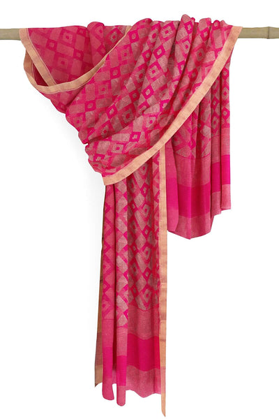 Muslin silk dupatta in pink with all over jamdani weave
