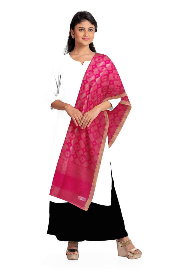 Muslin silk dupatta in pink with all over jamdani weave