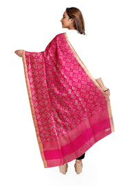 Muslin silk dupatta in pink with all over jamdani weave