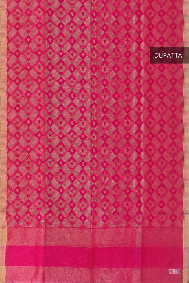 Muslin silk dupatta in pink with all over jamdani weave