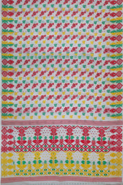 Handloom silk cotton saree in white , red & green
