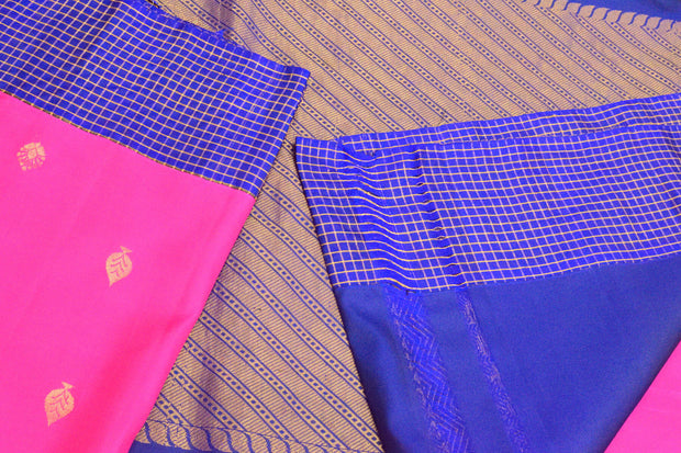 Gadwal pure silk saree in pink and blue  checks border