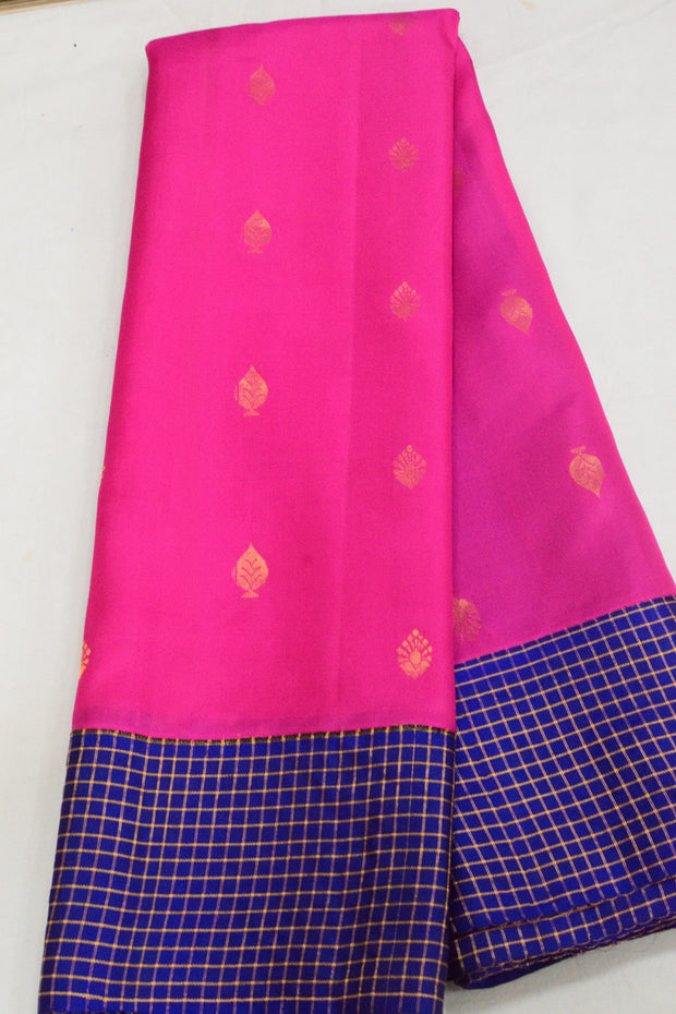 Gadwal pure silk saree in pink and blue  checks border