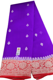 Banarasi silk chiffon  saree in violet  with silver buttis & border and a contrast pallu in red