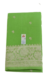 Banarasi silk chiffon  saree in green with silver  buttis &  border