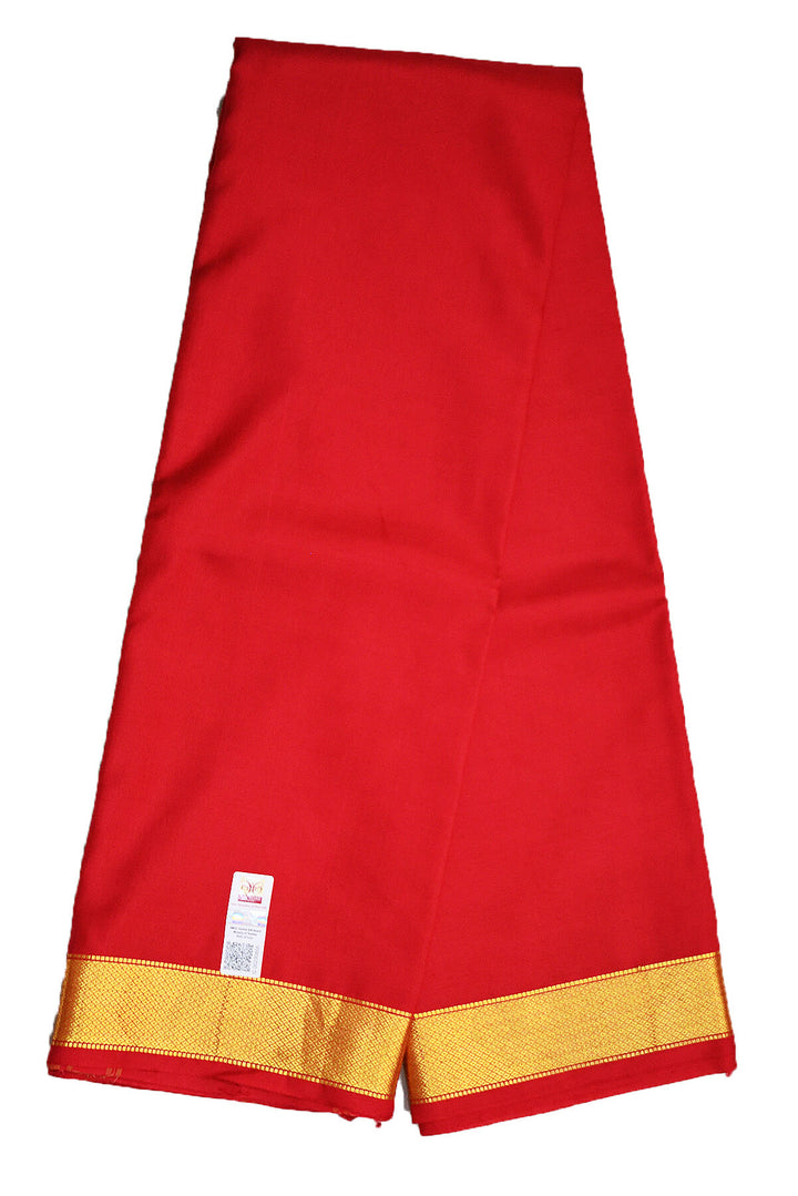 Pure silk Dhoti /Panche in red  with 2 inch gold border