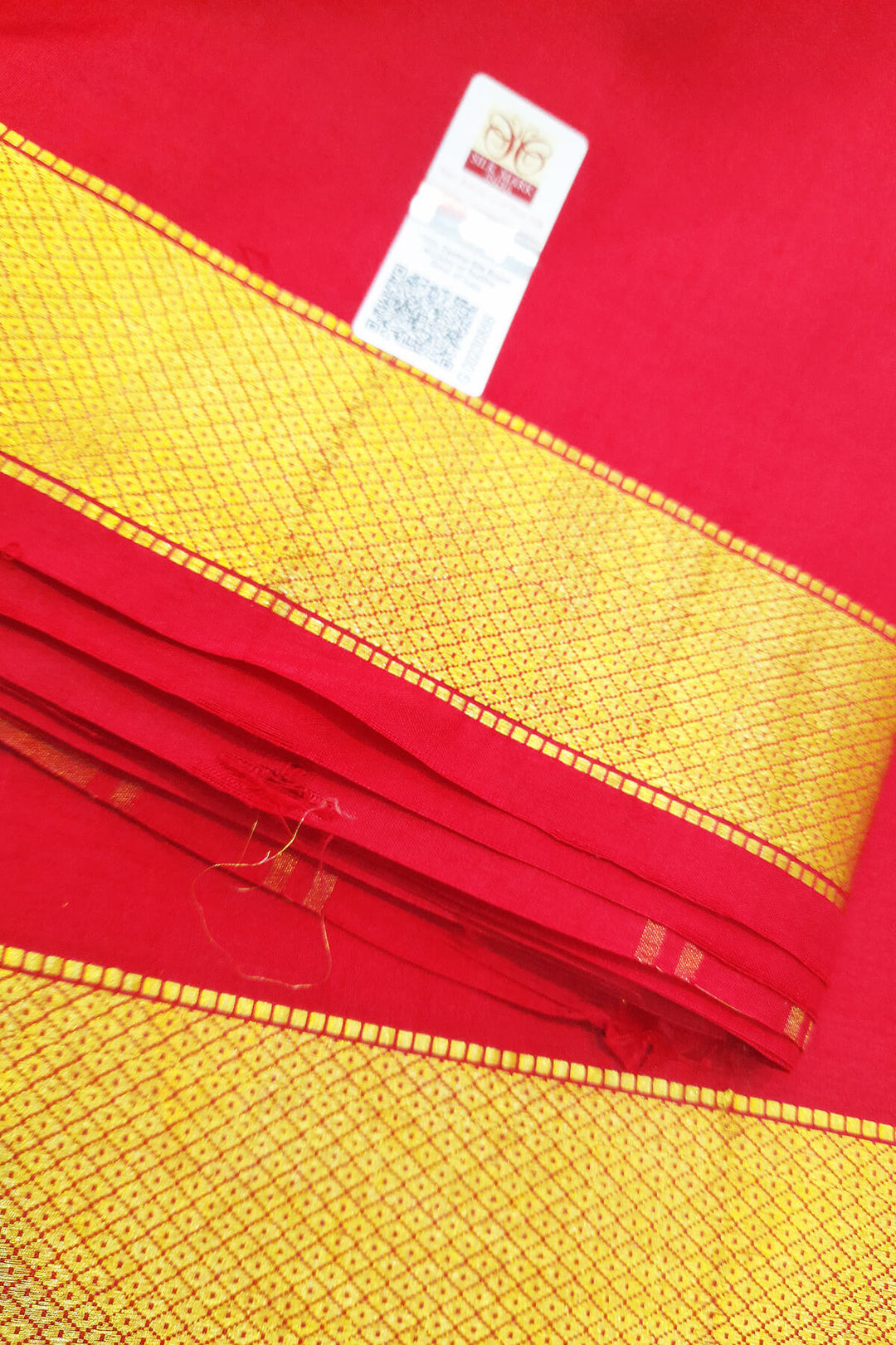 Pure silk Dhoti /Panche in red  with 2 inch gold border