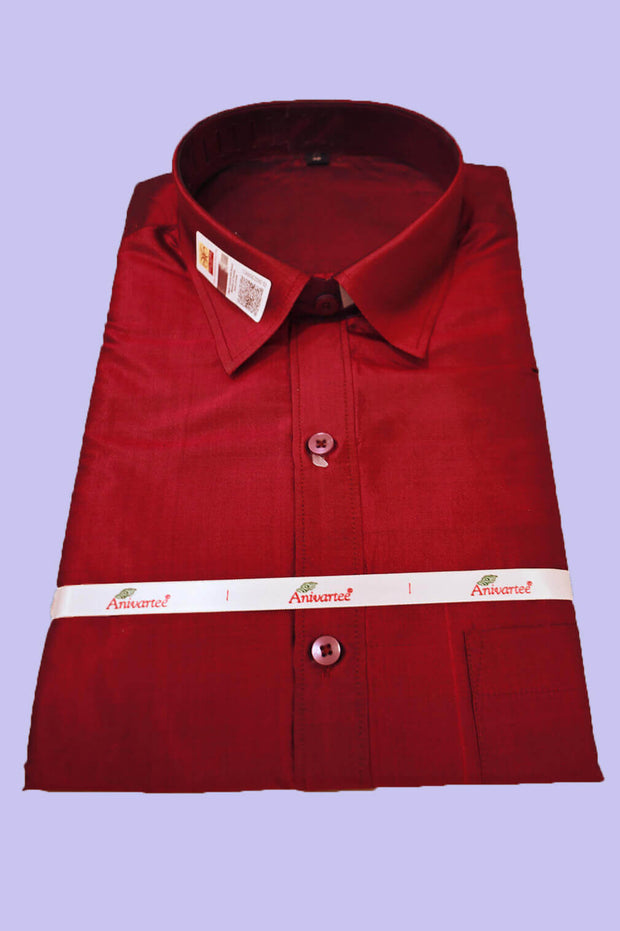 Pure silk shirt in maroon - Full Sleeve