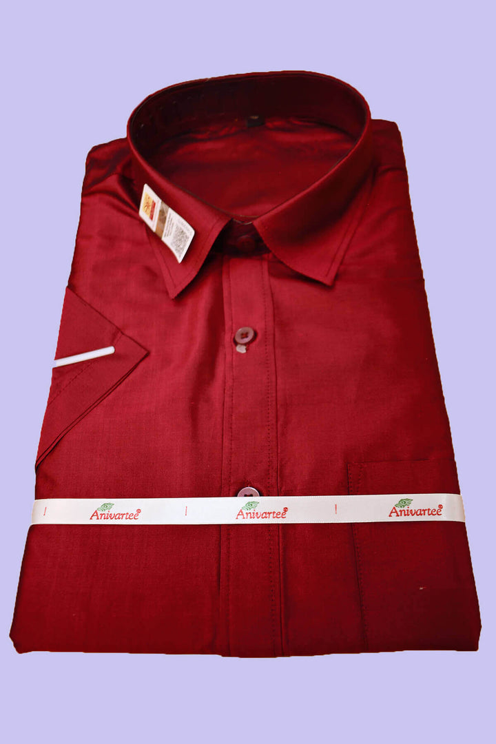 Pure silk shirt in maroon - Half sleeve