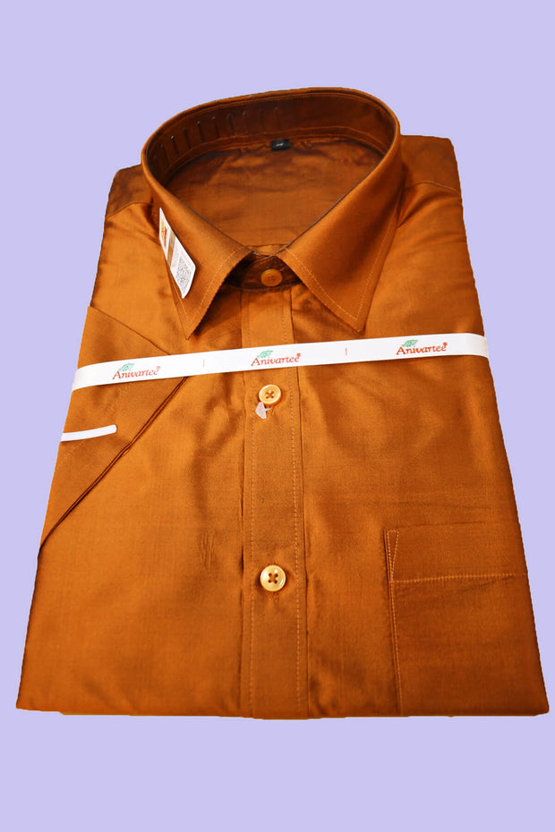 Pure silk shirt in honey colour - Half Sleeve