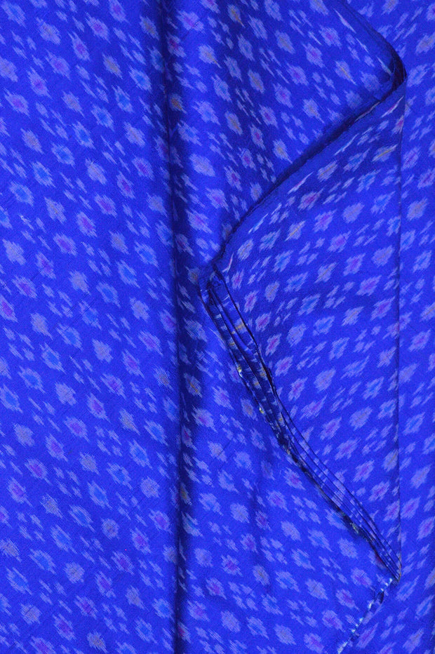 Handwoven Ikkat pure silk  fabric in dupioni finish in blue..