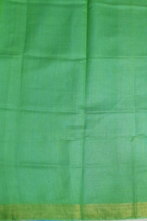 Handwoven Eri pure silk saree in aqua blue with  striped pallu.