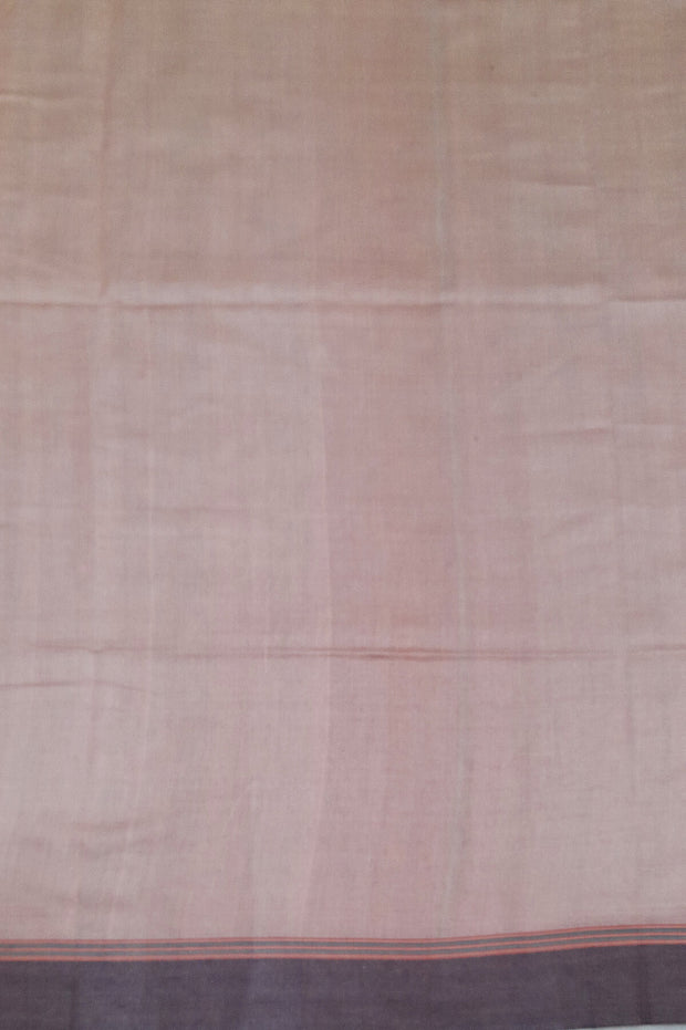 Handwoven Eri pure silk saree in slate grey with  striped pallu.