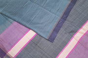 Handwoven Eri pure silk saree in slate grey with  striped pallu.