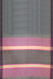 Handwoven Eri pure silk saree in slate grey with  striped pallu.