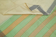 Handwoven Eri pure silk saree in cream with  striped pallu.