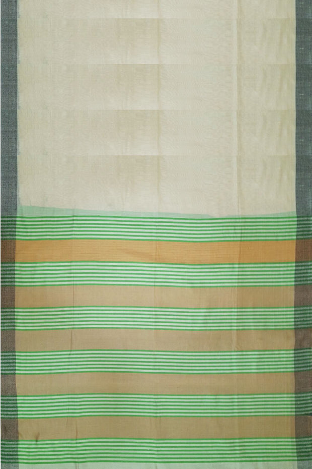 Handwoven Eri pure silk saree in cream with  striped pallu.