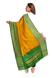 Handloom Gadwal pure silk dupatta in yellow with temple border