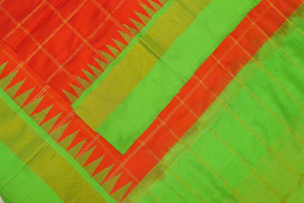 Handloom Gadwal pure silk dupatta in red with temple border