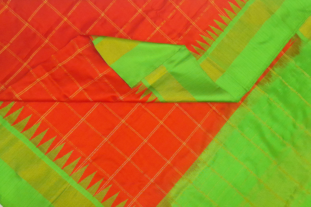 Handloom Gadwal pure silk dupatta in red with temple border