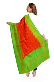 Handloom Gadwal pure silk dupatta in red with temple border