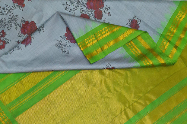 Handwoven Gadwal pure silk  floral printed saree