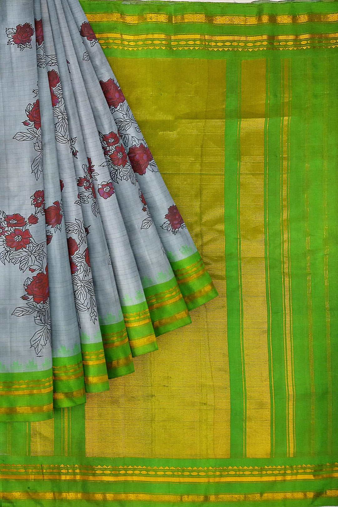 Handwoven Gadwal pure silk  floral printed saree