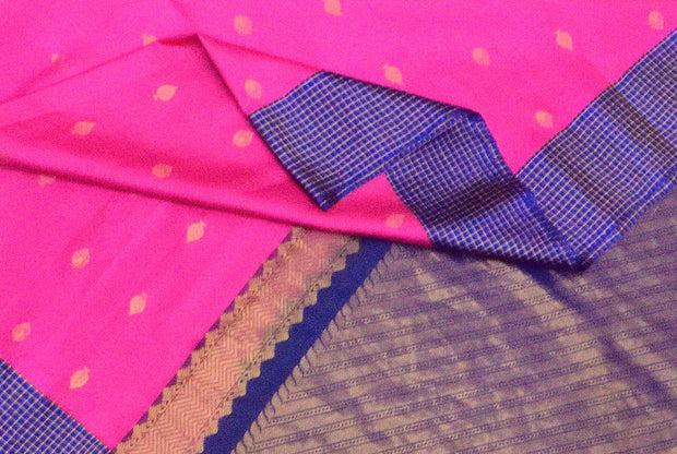 Gadwal pure silk saree in pink and blue  checks border