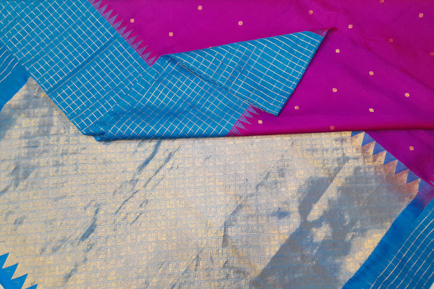 Gadwal pure silk saree in purple with small motifs
