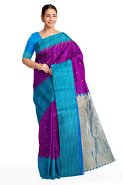 Gadwal pure silk saree in purple with small motifs