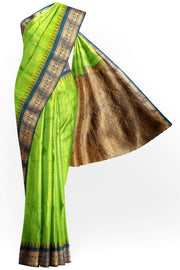 Gadwal pure silk saree in leaf green with small motifs on the body