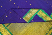 Handloom Gadwal SICO (silk cotton ) saree in royal blue & green