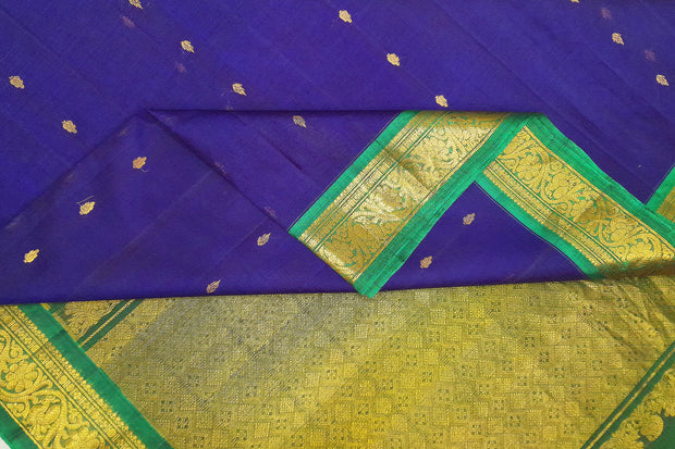 Handloom Gadwal SICO (silk cotton ) saree in royal blue & green