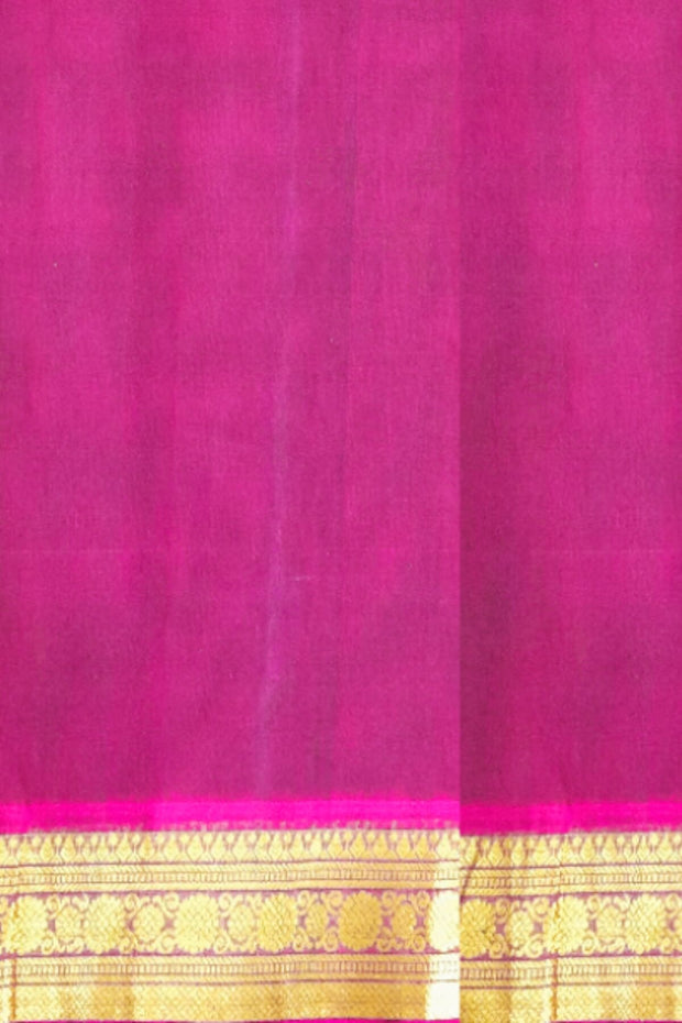 Handloom Gadwal SICO (silk cotton ) saree in bottle green & magenta
