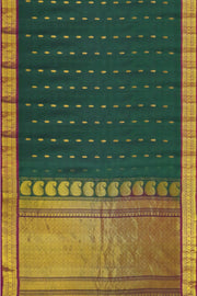 Handloom Gadwal SICO (silk cotton ) saree in bottle green & magenta