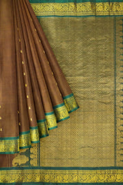Handloom Gadwal SICO (silk cotton ) saree in walnut & green