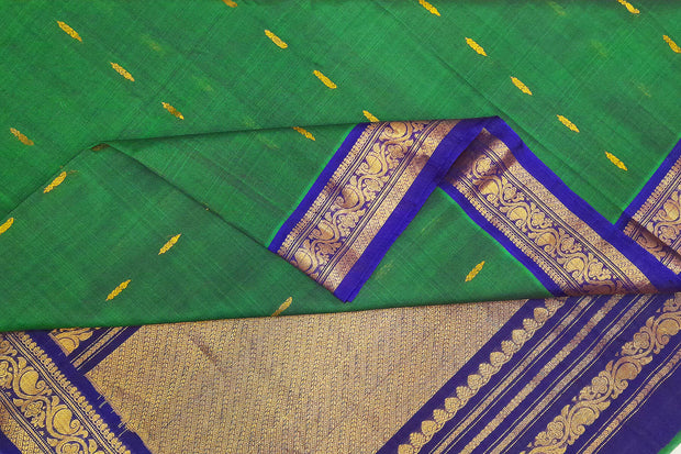 Handloom Gadwal SICO (silk cotton ) saree in green & blue