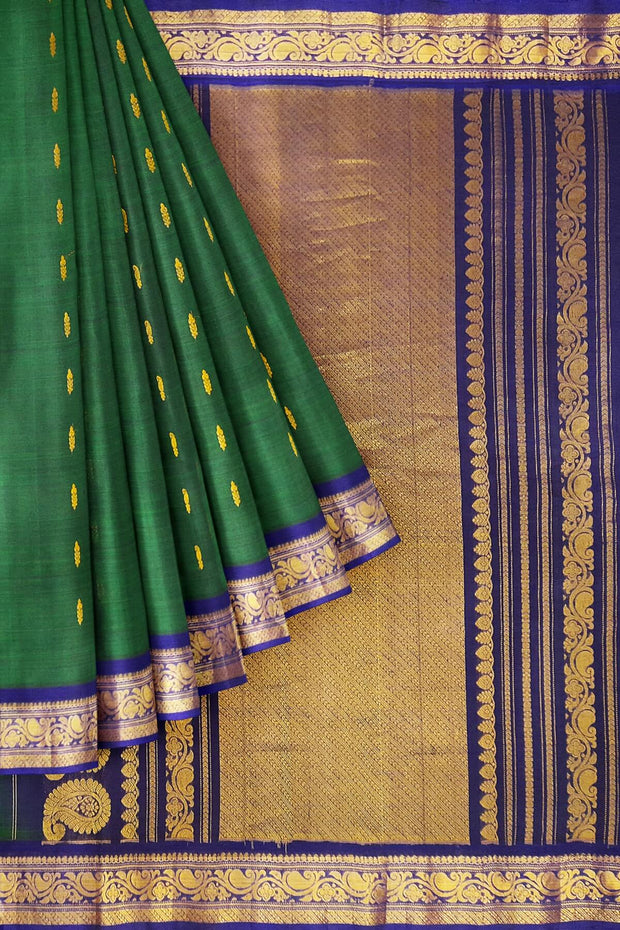 Handloom Gadwal SICO (silk cotton ) saree in green & blue