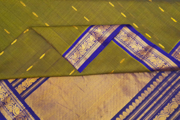 Handloom Gadwal SICO (silk cotton ) saree in olive green & violet