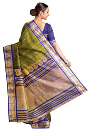 Handloom Gadwal SICO (silk cotton ) saree in olive green & violet