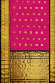 Handwoven Gadwal in pink with gold & silver buttas and a big border.